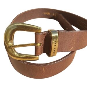 Perry Ellis Geniune Leather belt gold buckle sz 34.5" Tan Carmel